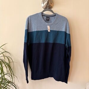 NWT GAP Men's Tri-Tone Blue Crewneck Sweater Size XL